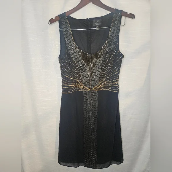 adrianna papell black and gold dress Adrianna Papell Women's Halter Neck Beaded Dress